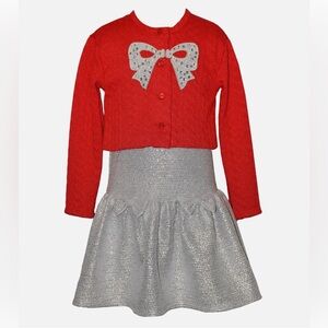 Foiled Knit Dress and Bow Cardigan, 2-Piece Set